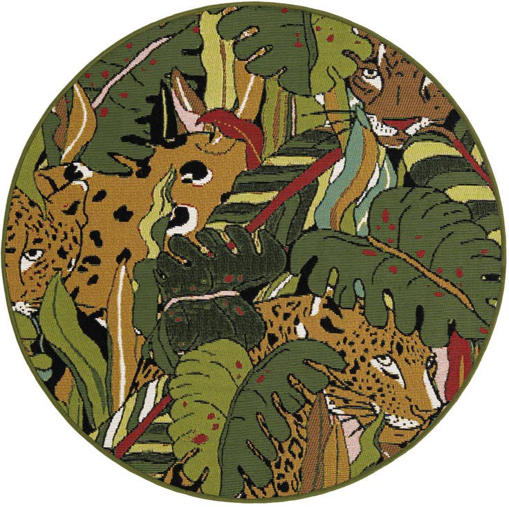 Detail image of 3' x 3' Easy-Clean Botanical Indoor / Outdoor Round Rug