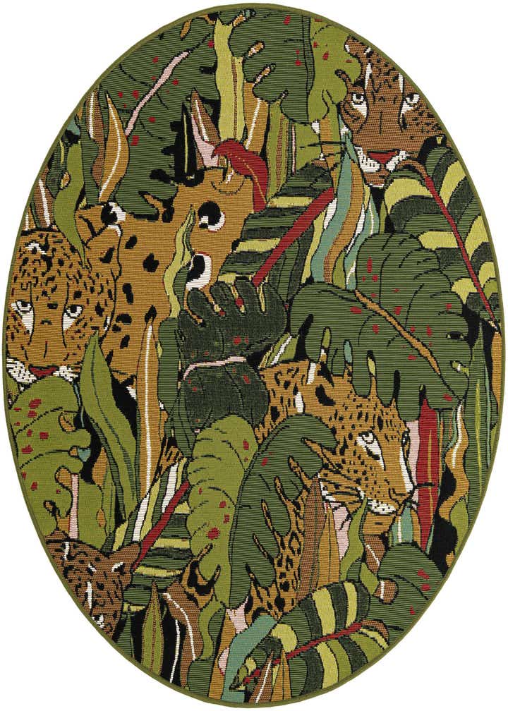 4' x 4' Easy-Clean Botanical Indoor / Outdoor Round Rug