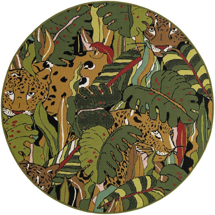 Detail image of 4' x 4' Easy-Clean Botanical Indoor / Outdoor Round Rug