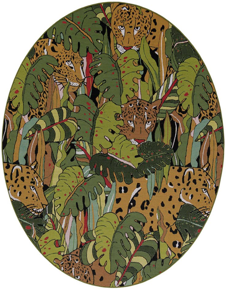 Detail image of 7' 10 x 7' 10 Easy-Clean Botanical Indoor / Outdoor Round Rug