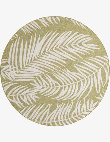 Green Easy-Clean Botanical Indoor / Outdoor Round Rug