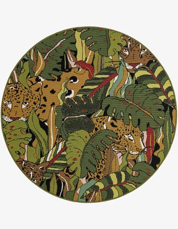 4' x 4' Easy-Clean Botanical Indoor / Outdoor Round Rug