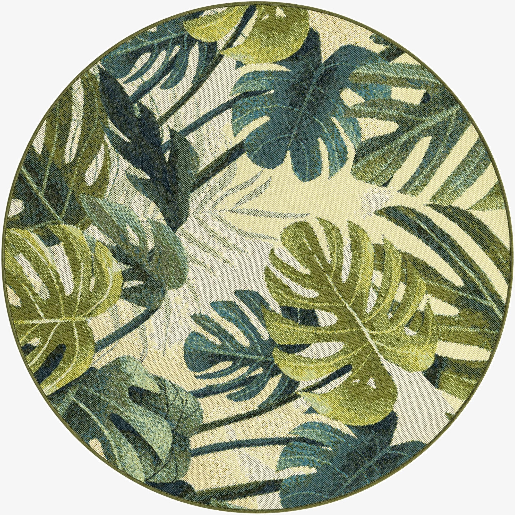 4' x 4'  Washable Botanical Indoor / Outdoor Round Rug
