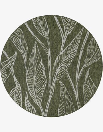 Green Easy-Clean Botanical Indoor / Outdoor Round Rug