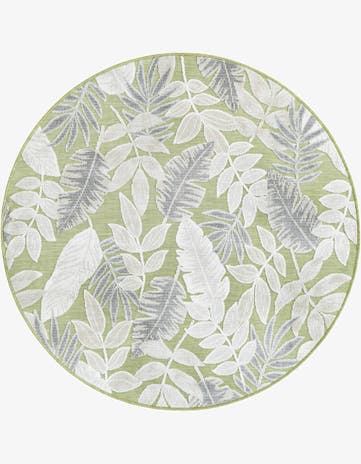 Green Easy-Clean Botanical Indoor / Outdoor Round Rug