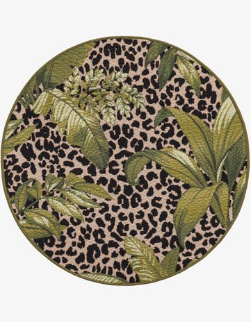 3' x 3' Easy-Clean Botanical Indoor / Outdoor Round Rug