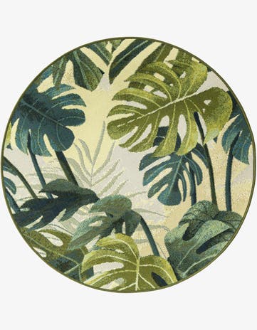 3' x 3' Easy-Clean Botanical Indoor / Outdoor Round Rug