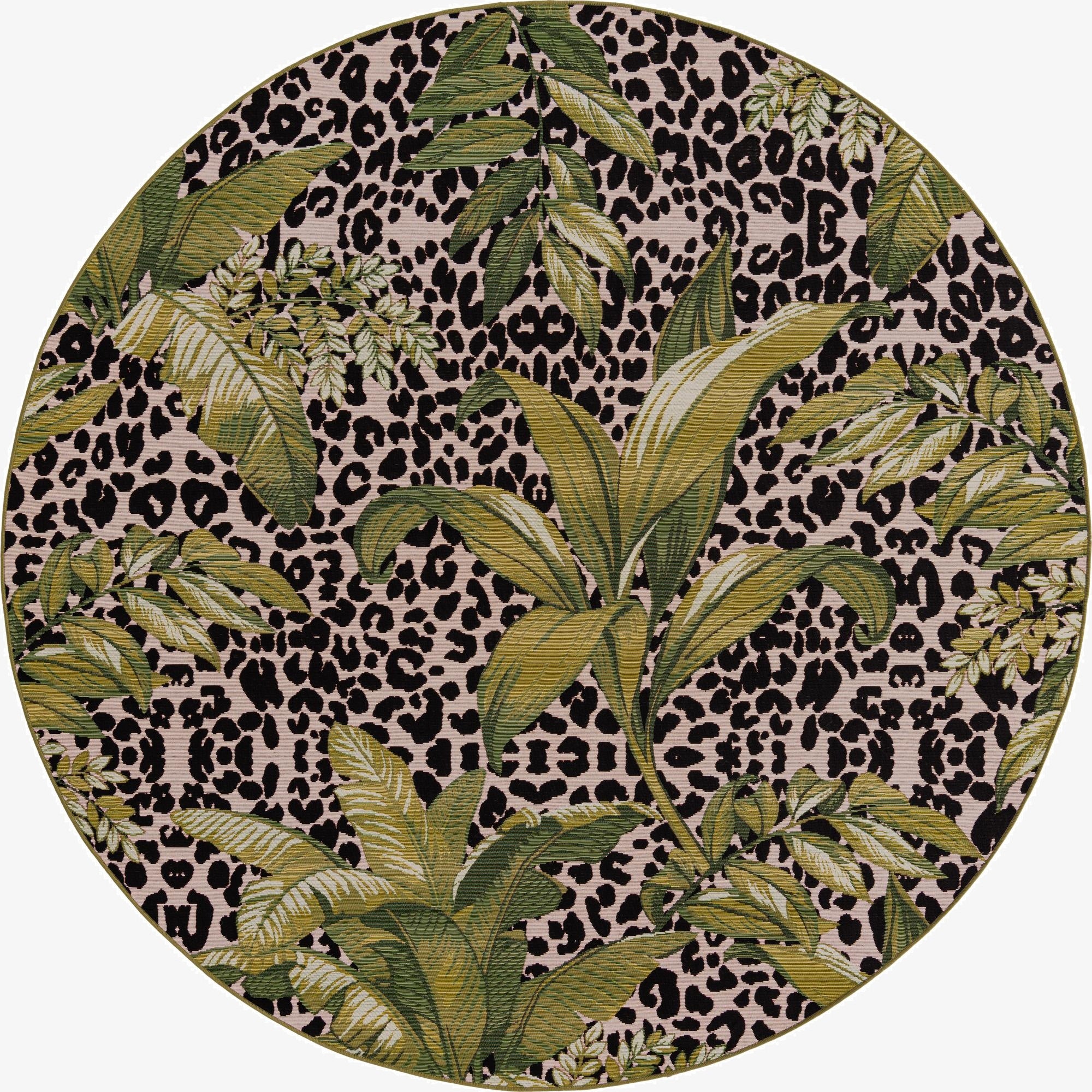 7' 10 x 7' 10  Washable Botanical Indoor / Outdoor Round Rug