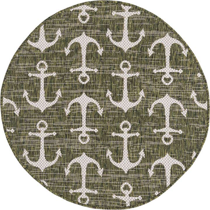 3' x 3' Easy-Clean Coastal Indoor / Outdoor Round Rug