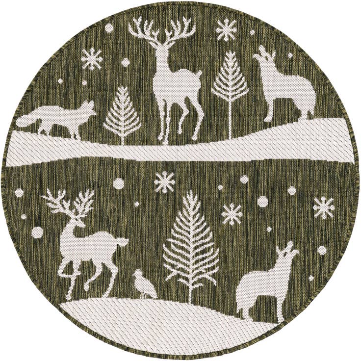 Detail image of 3' x 3' Easy-Clean Holiday Indoor / Outdoor Round Rug