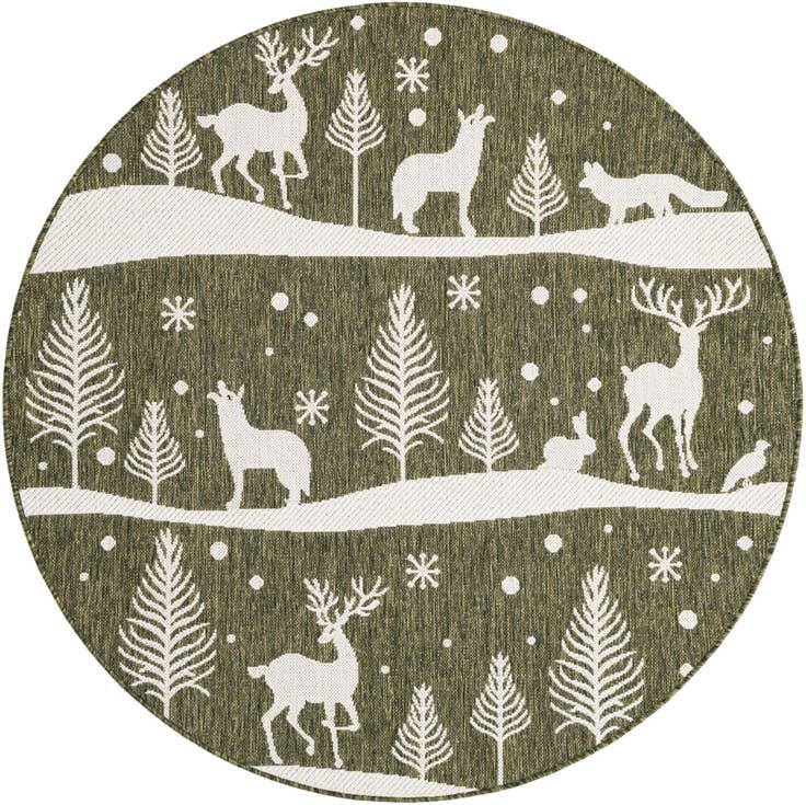 Detail image of 5' 3 x 5' 3 Easy-Clean Holiday Indoor / Outdoor Round Rug