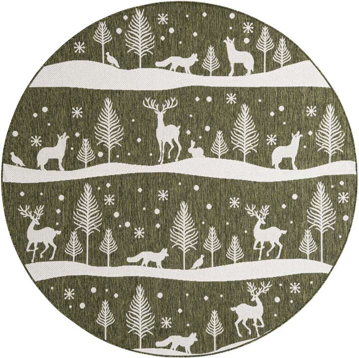 7' 10 x 7' 10 Easy-Clean Holiday Indoor / Outdoor Round Rug
