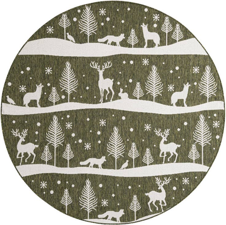 Detail image of 7' 10 x 7' 10 Easy-Clean Holiday Indoor / Outdoor Round Rug