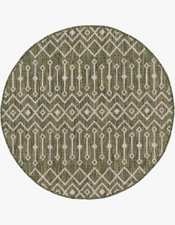 Green Easy-Clean Lattice Indoor / Outdoor Round Rug