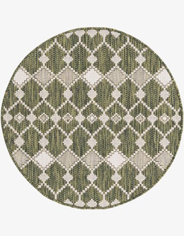 Green Easy-Clean Lattice Indoor / Outdoor Round Rug