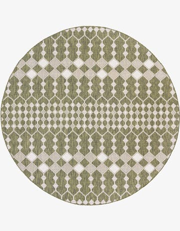 Green Easy-Clean Lattice Indoor / Outdoor Round Rug