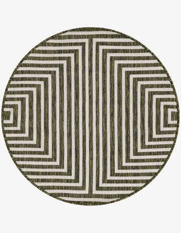 Green Easy-Clean Modern Indoor / Outdoor Round Rug