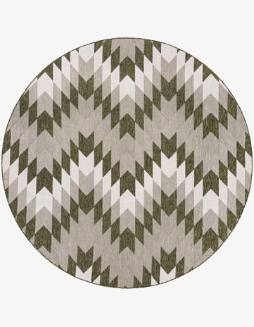 Green Easy-Clean Modern Indoor / Outdoor Round Rug