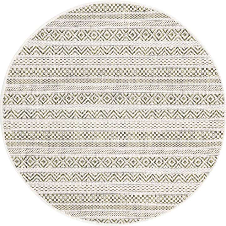 3' x 3' Easy-Clean Striped Indoor / Outdoor Round Rug