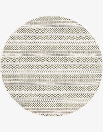 Green Easy-Clean Striped Indoor / Outdoor Round Rug