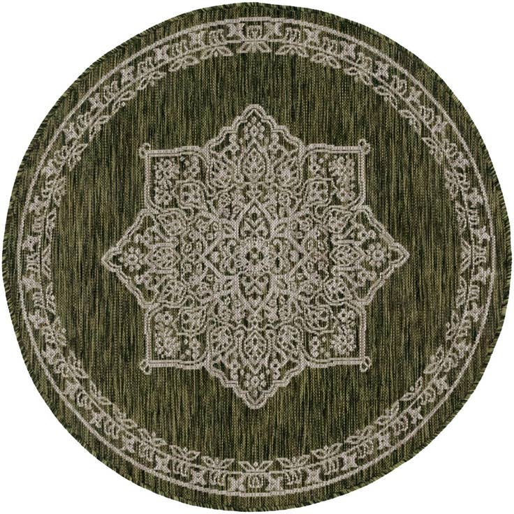 Detail image of 4' x 4' Easy-Clean Traditional Indoor / Outdoor Round Rug