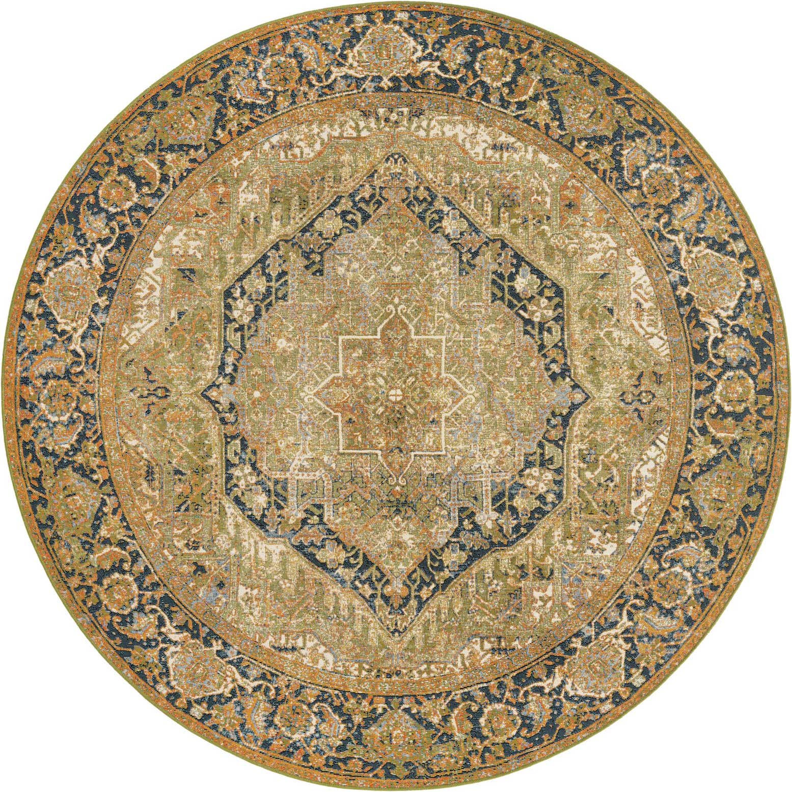 7' 10 x 7' 10 Easy-Clean Traditional Indoor / Outdoor Round Rug