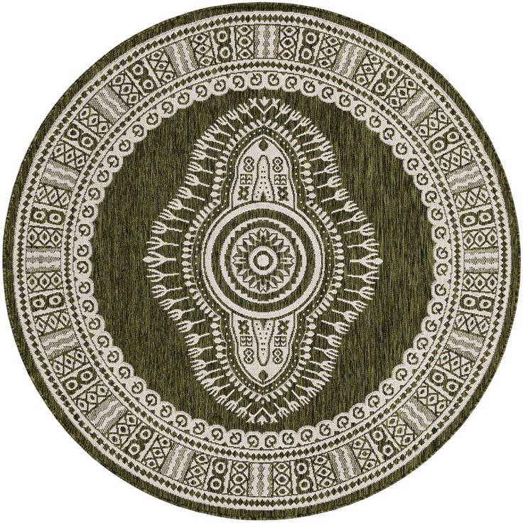 Detail image of 6' x 6' Easy-Clean Traditional Indoor / Outdoor Round Rug