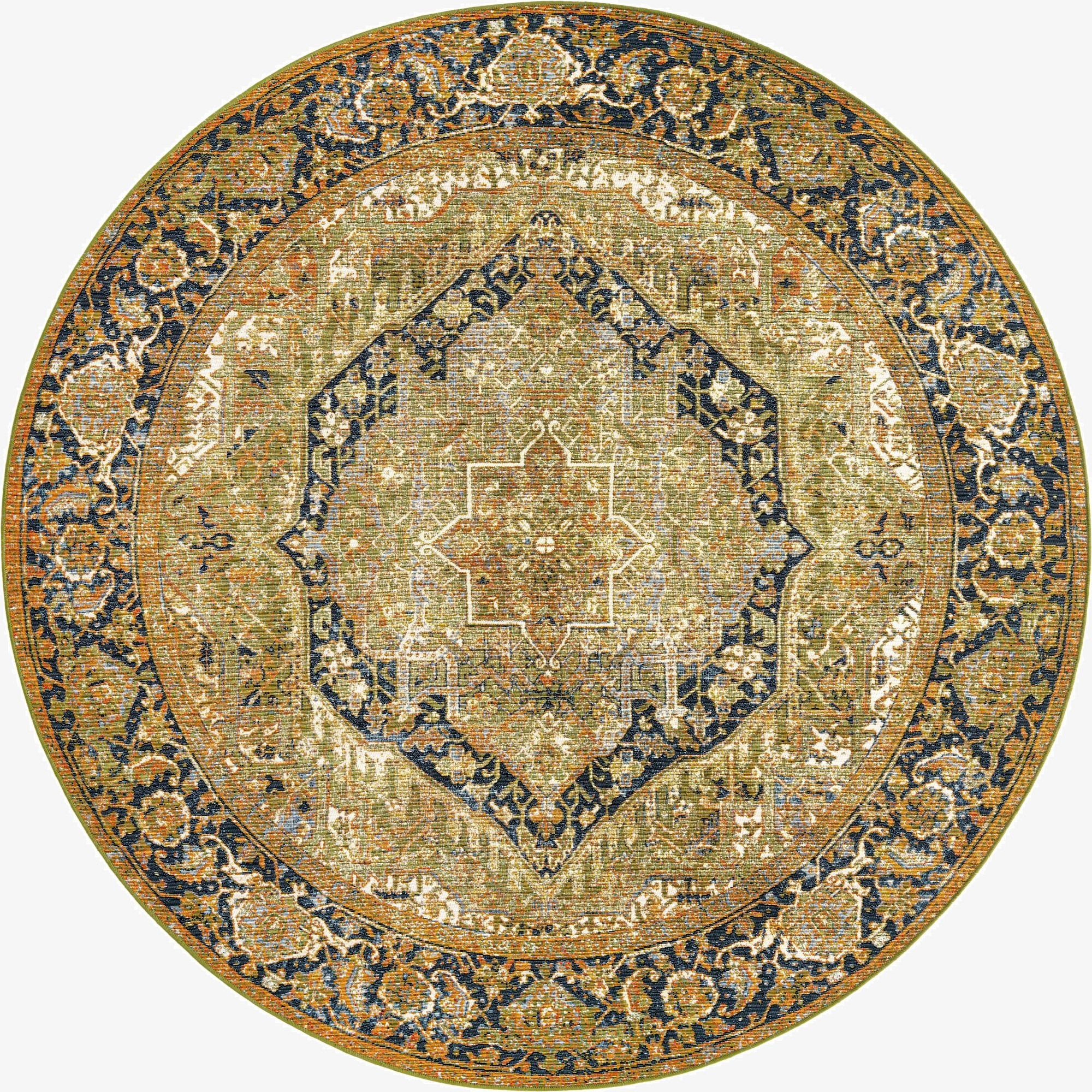 7' 10 x 7' 10  Washable Traditional Indoor / Outdoor Round Rug