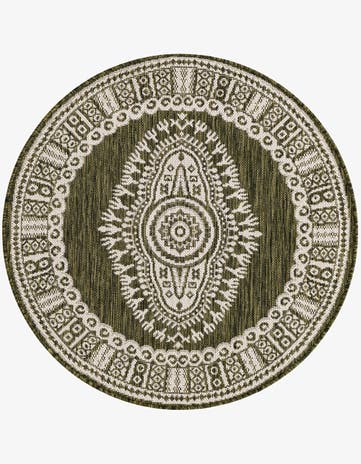 Green Easy-Clean Traditional Indoor / Outdoor Round Rug
