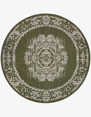 Green Easy-Clean Traditional Indoor / Outdoor Round Rug
