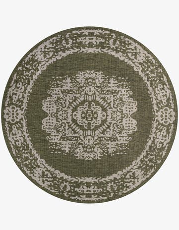 Green Easy-Clean Traditional Indoor / Outdoor Round Rug