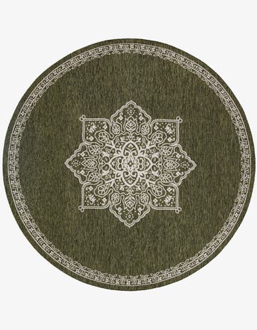 Green Easy-Clean Traditional Indoor / Outdoor Round Rug