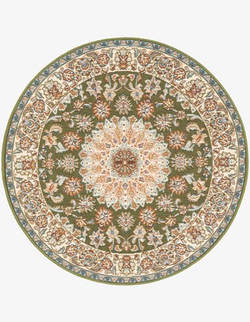 Green Easy-Clean Traditional Indoor / Outdoor Round Rug