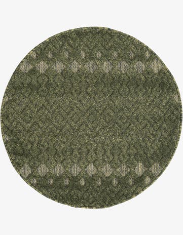 Green Easy-Clean Trellis Textured Indoor / Outdoor Round Rug