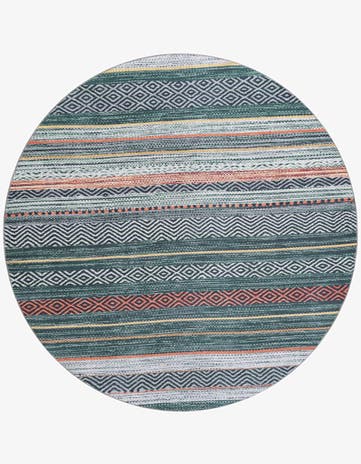 Green Washable Yara Round Rug