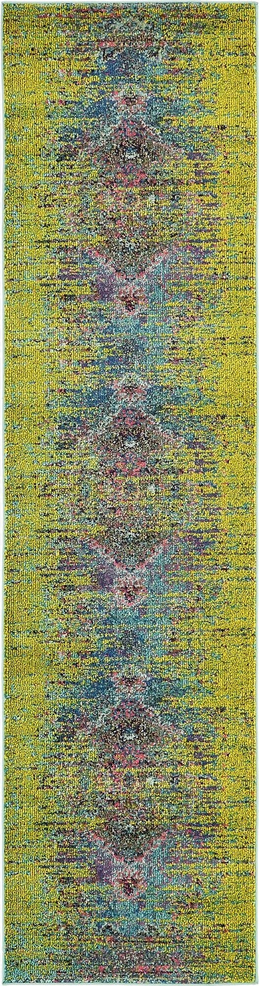 Green Washable Arte Runner Rug
