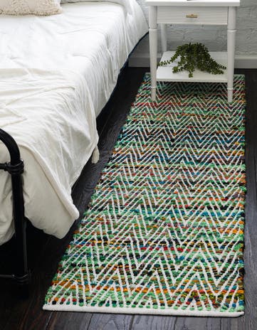 Green Hand Woven Chindi Chevron Runner Rug