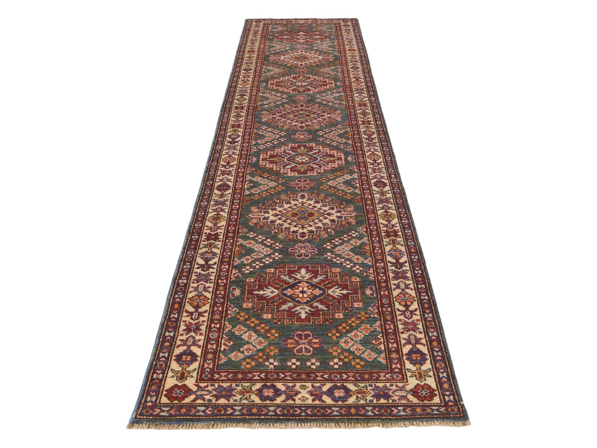 2' 5 x 10' 6 Hand Knotted Kazak Runner Rug