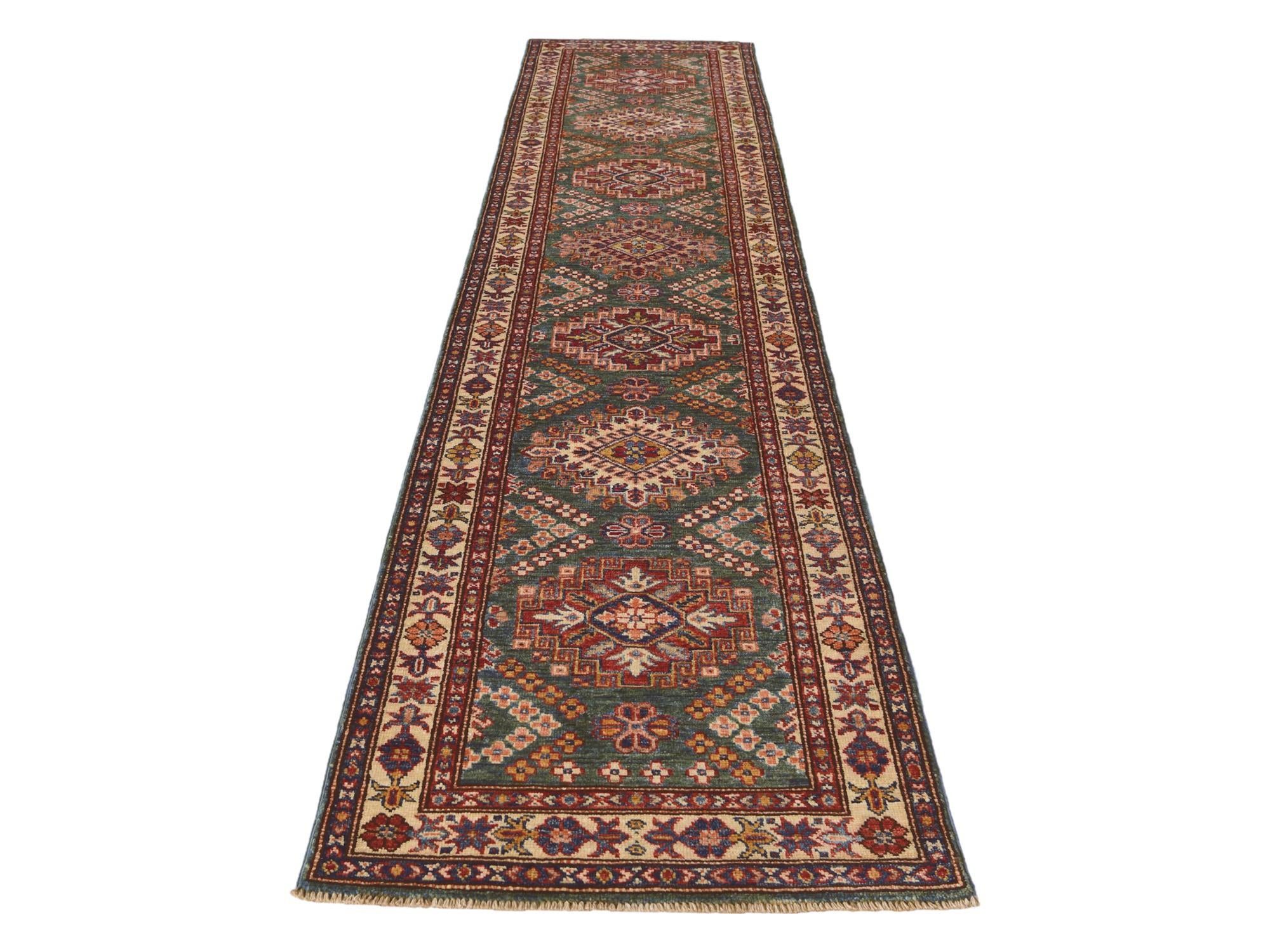 2' 4 x 10' 6 Hand Knotted Kazak Runner Rug