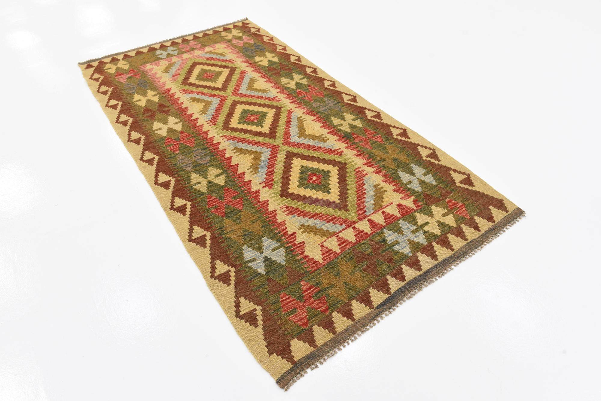 100cm x 190cm Hand Woven Kilim Maymana Wool Runner Rug