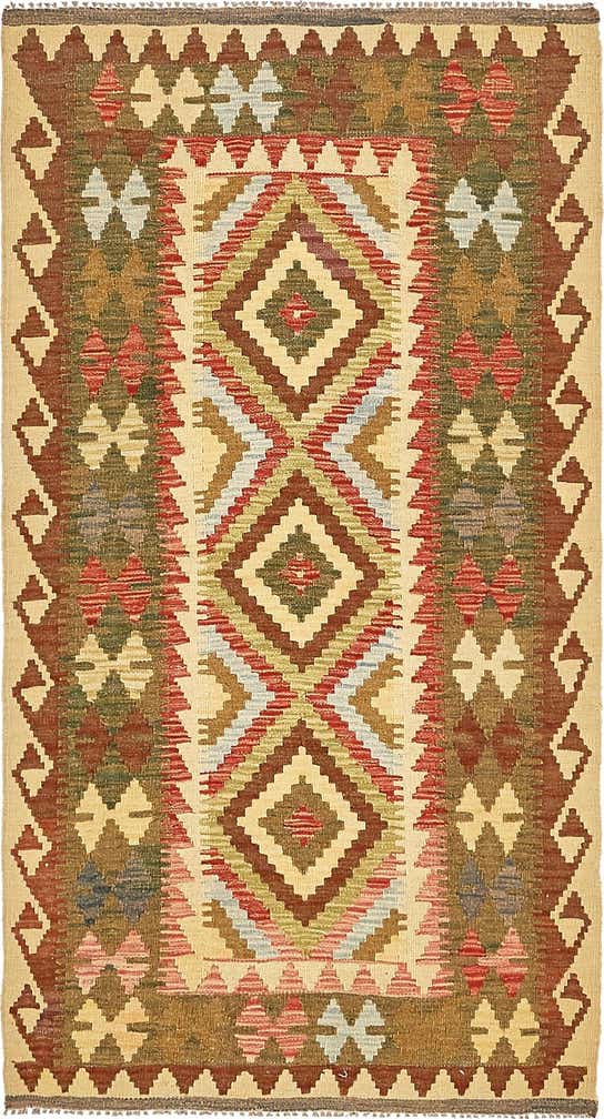 100cm x 190cm Hand Woven Kilim Maymana Wool Runner Rug