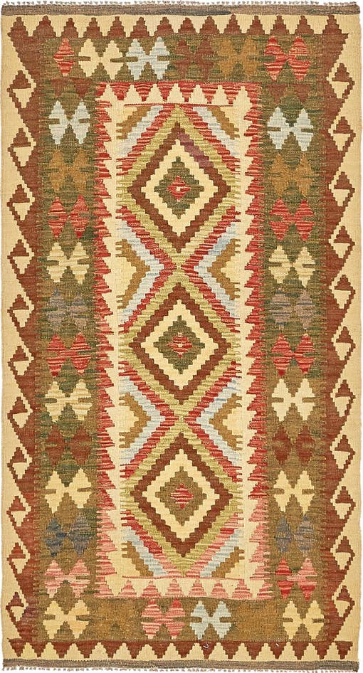 Detail image of 100cm x 190cm Hand Woven Kilim Maymana Wool Runner Rug