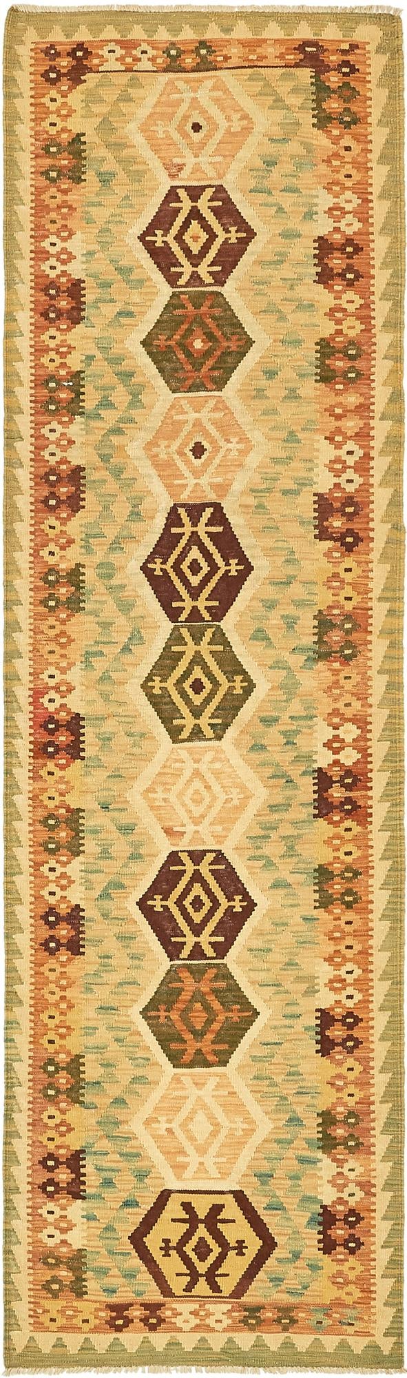 2' 9 x 9' 7 Hand Woven Kilim Maymana Wool Runner Rug