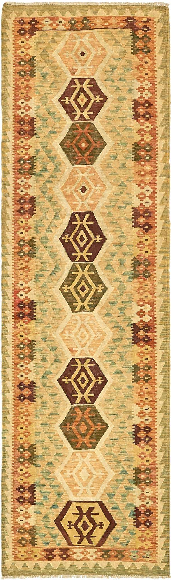 2' 9 x 9' 7 Hand Woven Kilim Maymana Wool Runner Rug