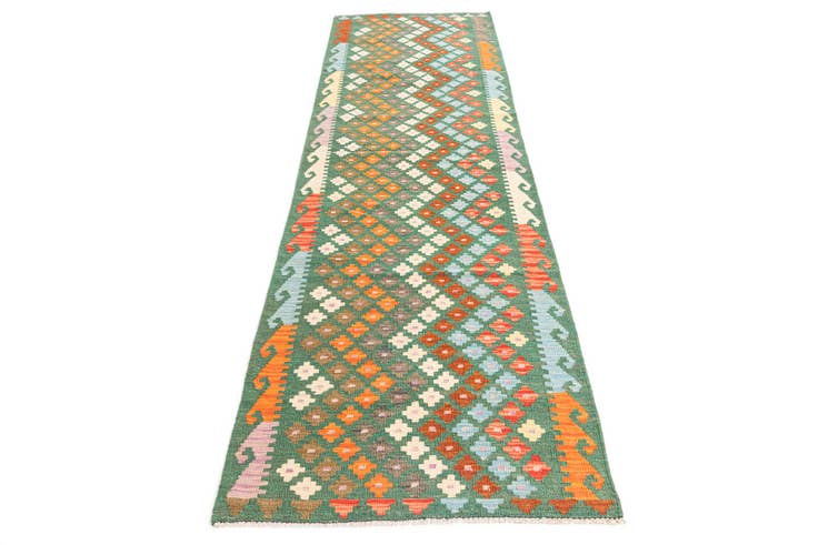 Detail image of 80cm x 295cm Hand Woven Kilim Maymana Wool Runner Rug
