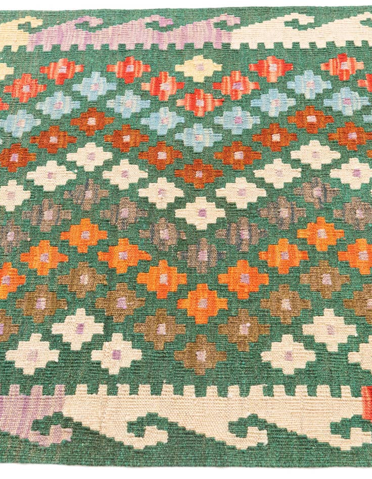 Detail image of 2' 8 x 9' 8  Hand Woven Kilim Maymana Wool Runner Rug