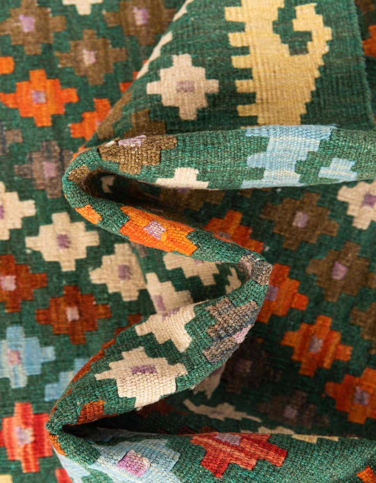 Detail image of 2' 8 x 9' 8  Hand Woven Kilim Maymana Wool Runner Rug