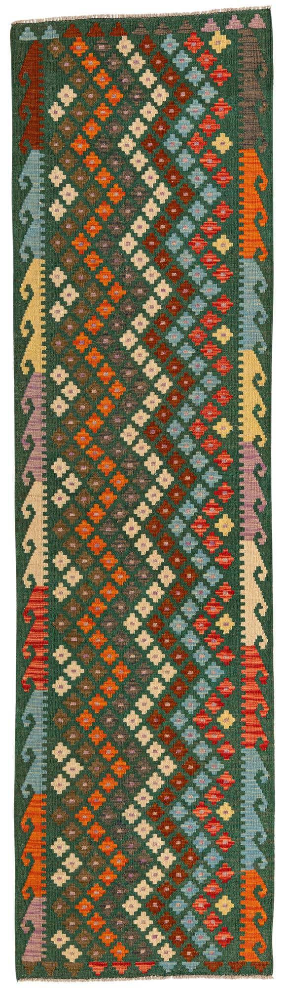 80cm x 295cm Hand Woven Kilim Maymana Wool Runner Rug