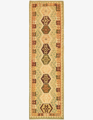 2' 9 x 9' 7 Hand Woven Kilim Maymana Wool Runner Rug