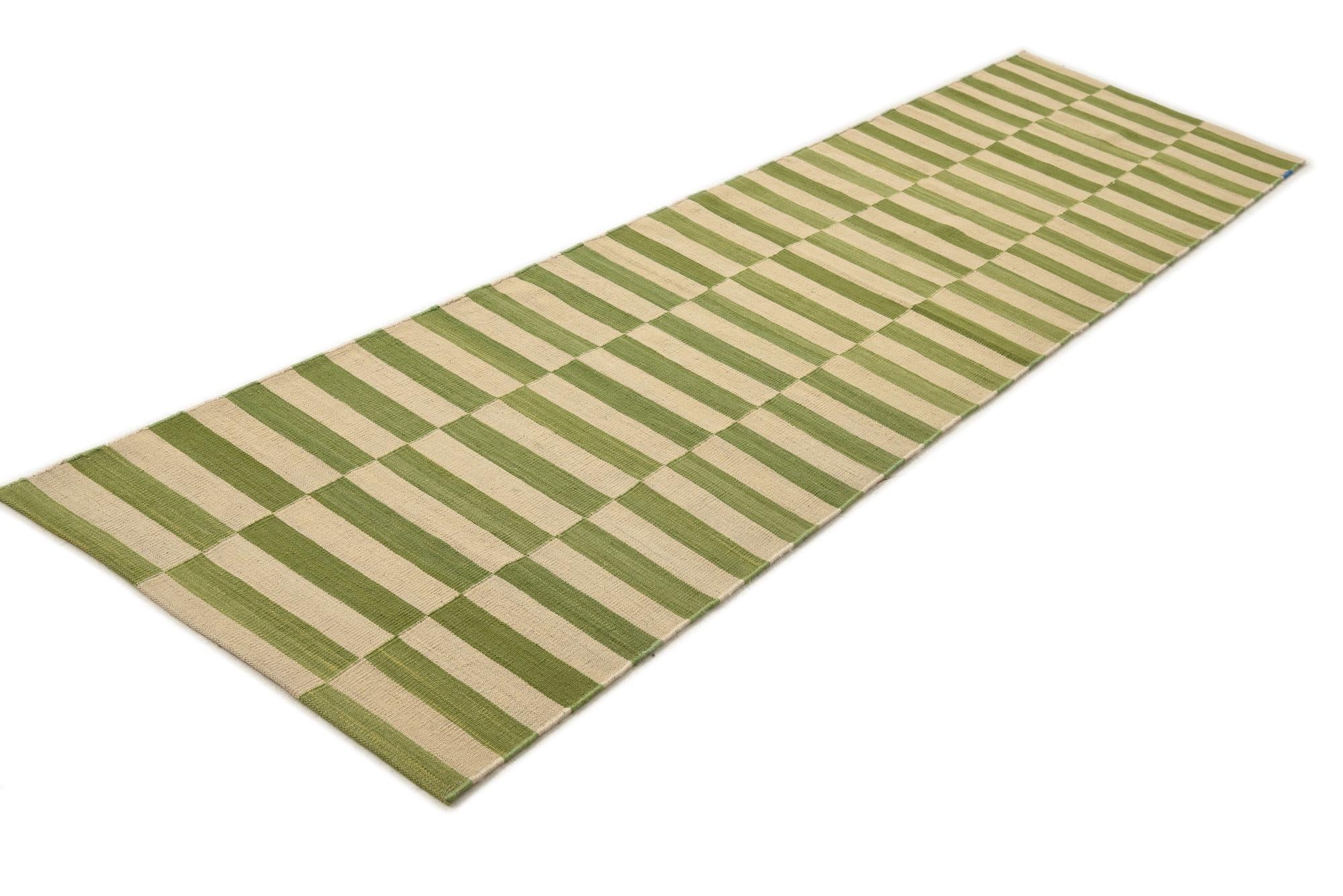 75cm x 295cm Hand Woven Kilim Modern Wool Runner Rug